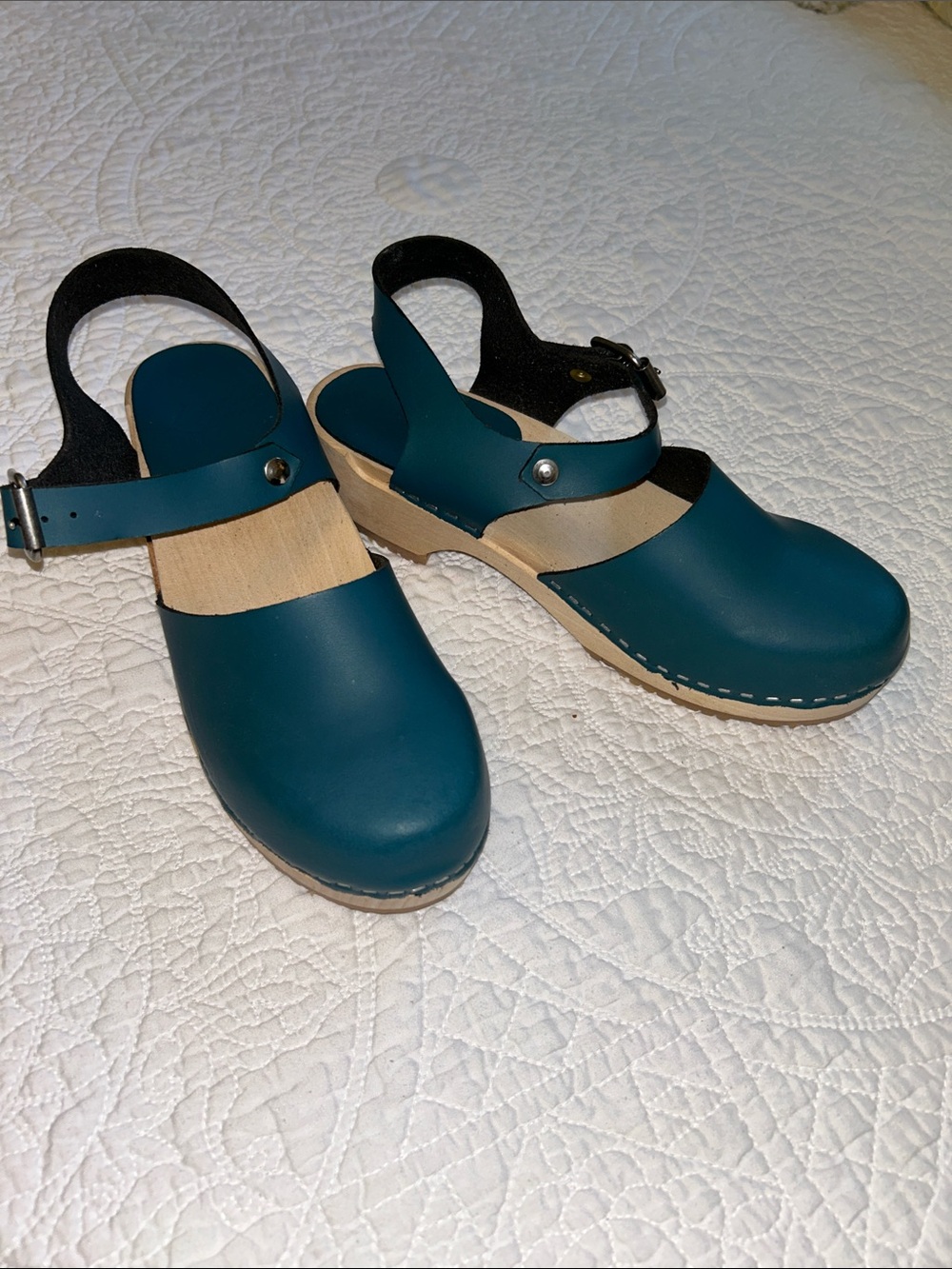 LOTTA’S from Stockholm Women’s Turquoise Mary Jane Clog Mules with Buckle